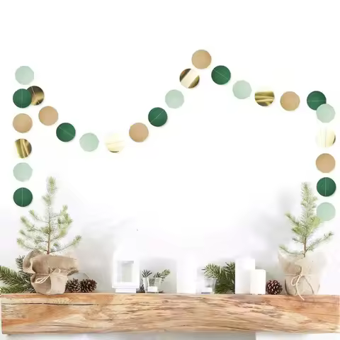 Sage Green Mint Beige Gold Circle Garlands Hanging Safari Bridal Shower Engagement Wedding St.Patrick's Party Polka Dots Decor