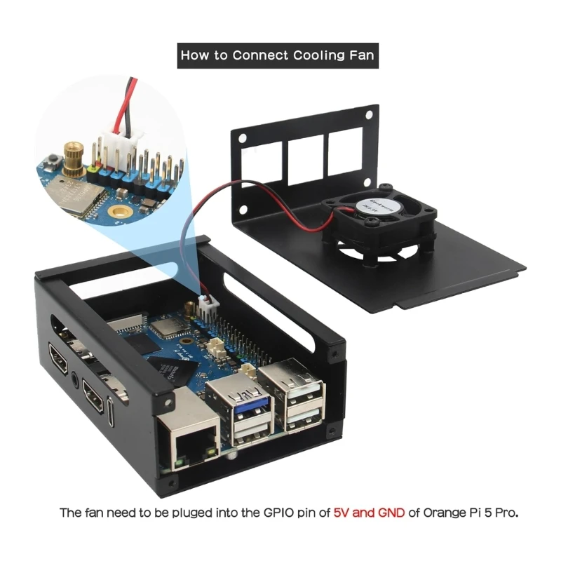 Protective Metal Case With Cooling Fan And Heatsinks For Orange 5 (N515) Easy Access GPIO Ports