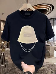 Fashion Hat Print Short Sleeve Men's Design T-shirt 2024 New Summer Men's Clothes Trendy Casual 100% Cotton