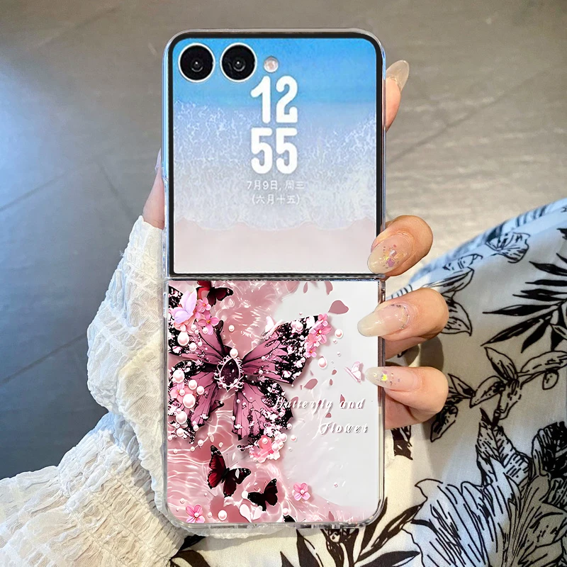 Butterfly Print Phone Case For Samsung Galaxy Z Flip 8 7 FE 6 5 4 3 5G Hard Transparent Folding Cover For Samsung Z Flip7 Flip8
