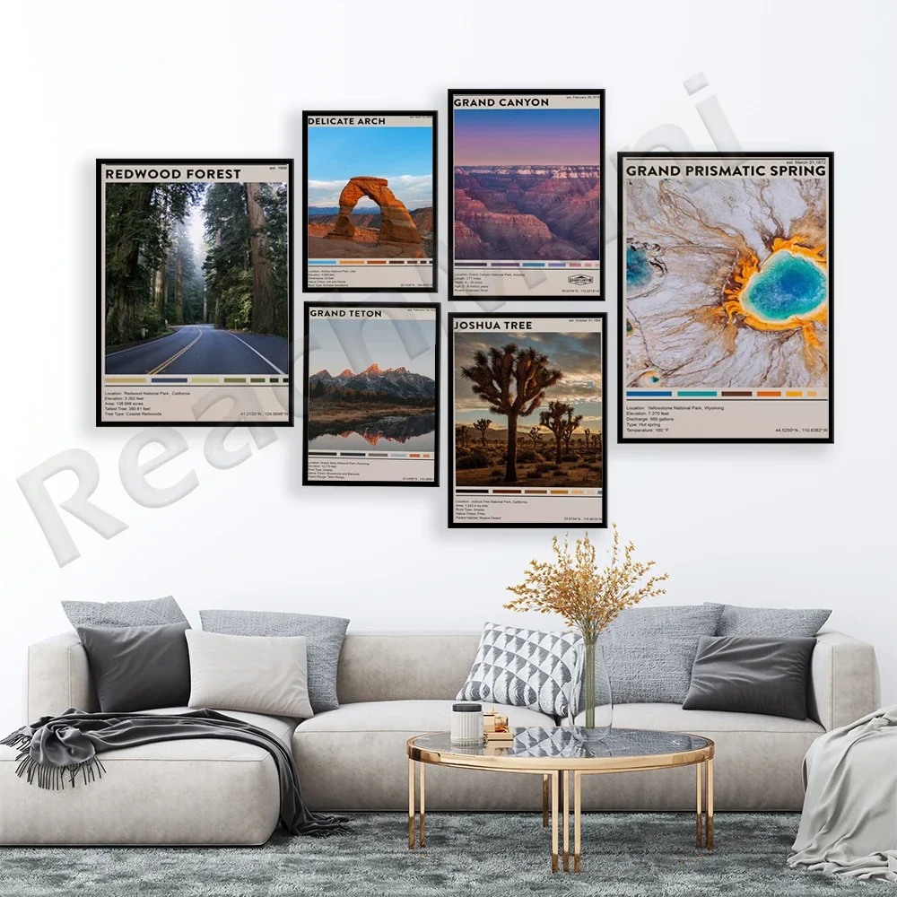 Grand Canyon, Yosemite, Sequoia, Zion, Death Valley, Yellowstone, Grand Teton, Joshua Tree, Arches National Park travel poster