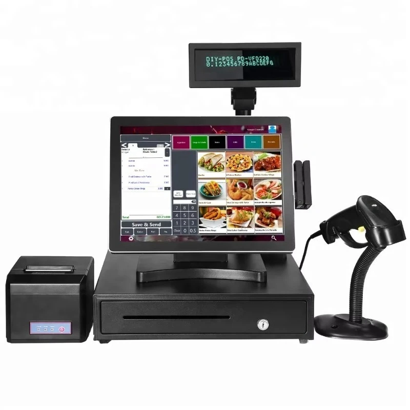 15 Inch Single Dual Screen Touch All-In-One POS Terminal Cash Register Printer Windows Display Desktop System