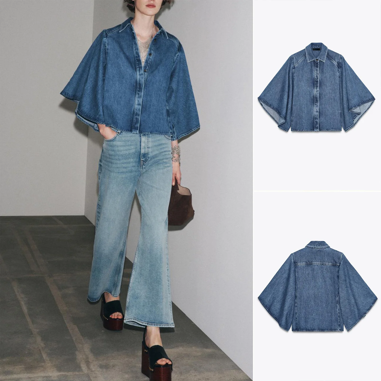 

Осенняя новинка: женская джинсовая рубашка с длинным рукавом и V-образным вырезом, повседневная, с многослойным декором, свободного кроя, из полиэстера