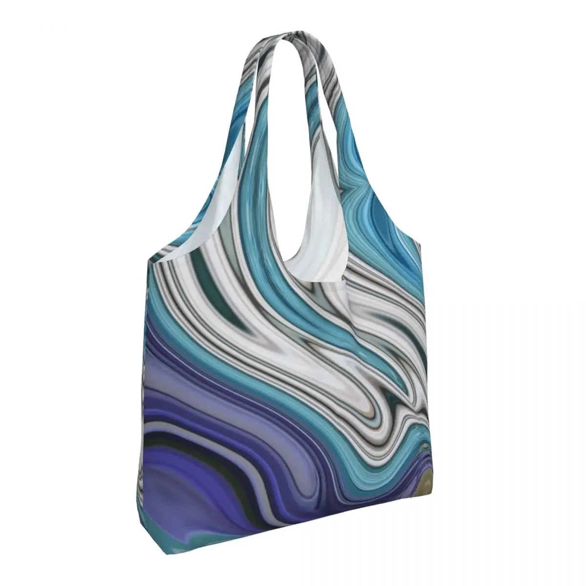 Custom Modern Chic Blue Purple Marble Swirls Grocery Shopping Tote Bag Women Canvas Shoulder Shopper Bags Big Capacity Handbags