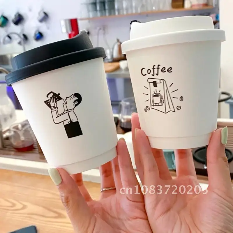 Creative Milk Tea Paper Cup Disposable Coffee Cup with Lid Anti Scalding Hot Drink Shop Cup Outer Packaging cups