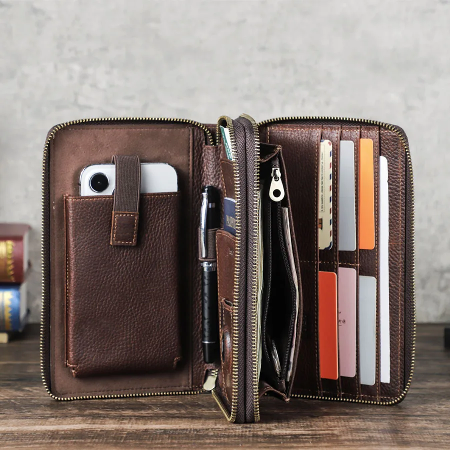 ماجيك تيل جلد طبيعي حقيبة صغيرة الرجال المحفظة مع Airtag حالة خمر سستة محافظ حامل بطاقة الذكور محفظة سعة كبيرة #5