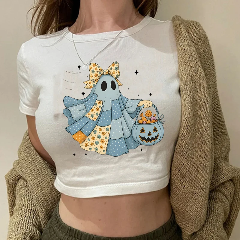 

Y2K Streetwear Harajuku Summer Women Crop Top Fashion Aesthetics Casual Sexy T-shirt Gothic Creative Ghost Pattern Printing Tees
