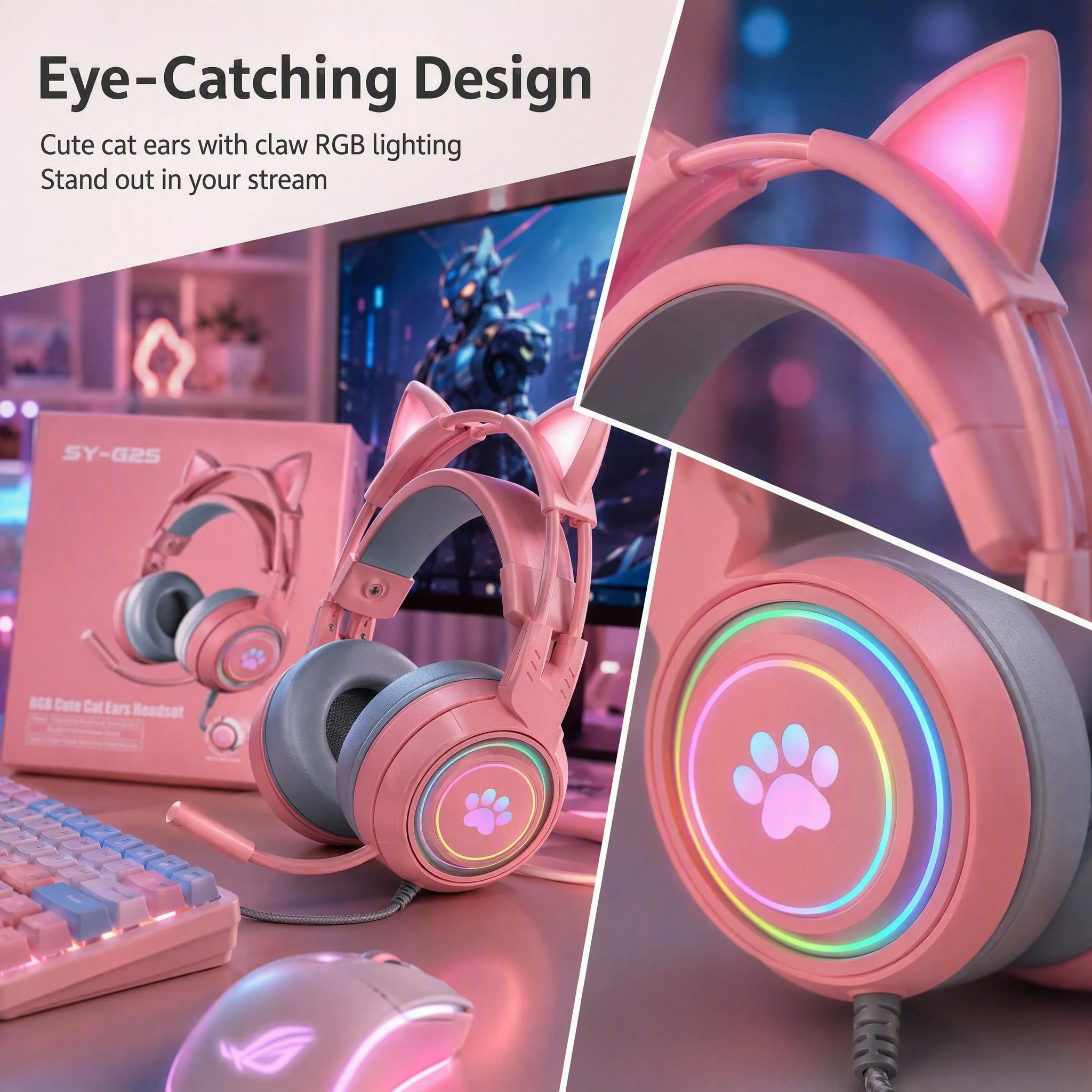 2026 New RGB Cat Ear Bluetooth - đánh giá và giá Gaming Headset With Mic Rgb