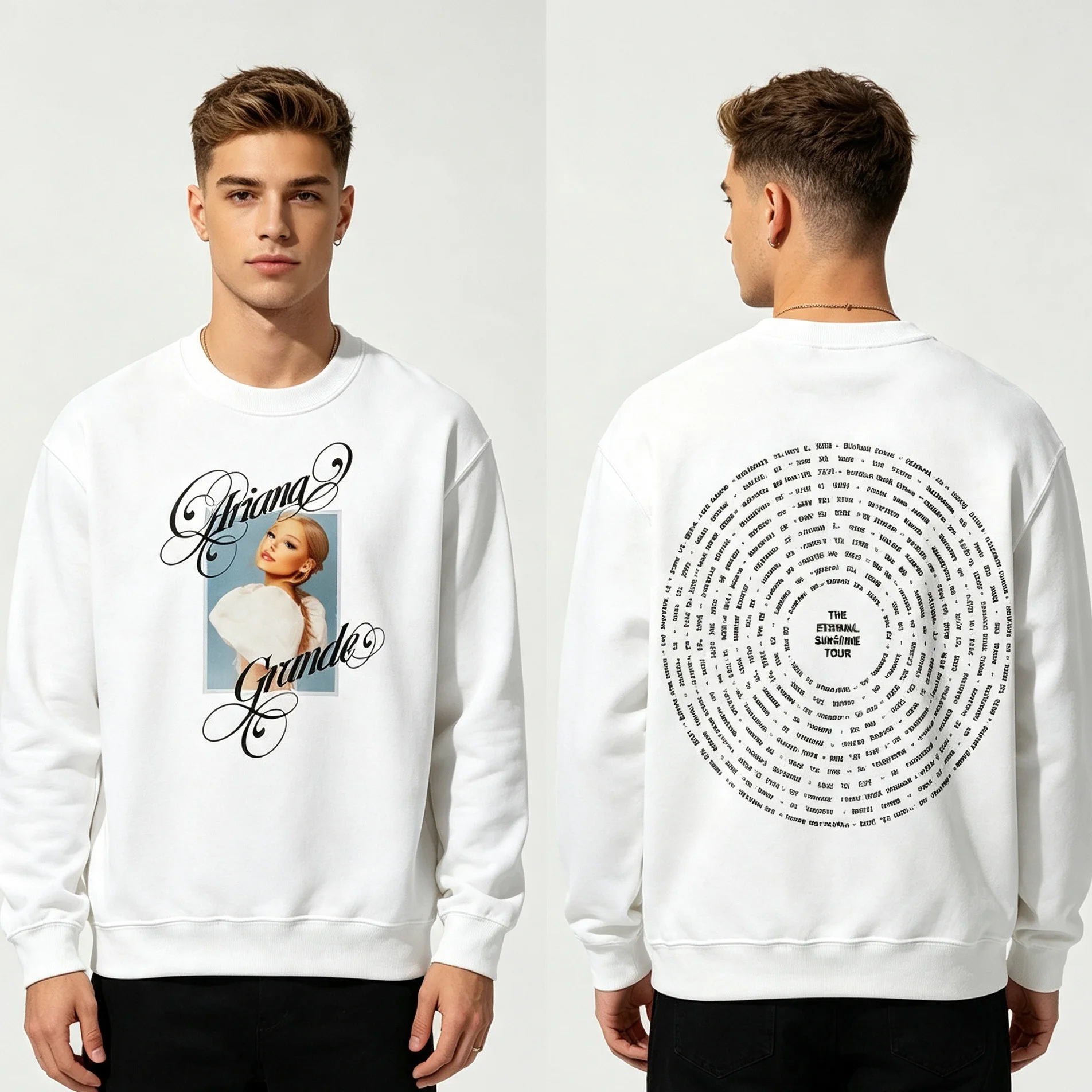 AG Photo Eternal Sunshine Tour Swirl Crewneck Ariana Grande Print Top Men Fashion Casua Pullover Long Sleeve Unisex Sweatshirt