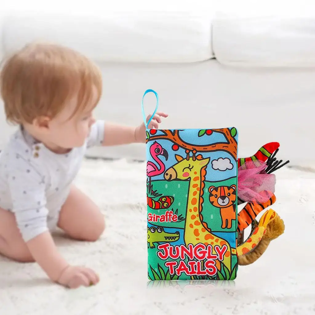 

Montessori Educational Cloth Book Babies Animal Tail Soft Sensory Learning Toy for Infant Toddler Early Education