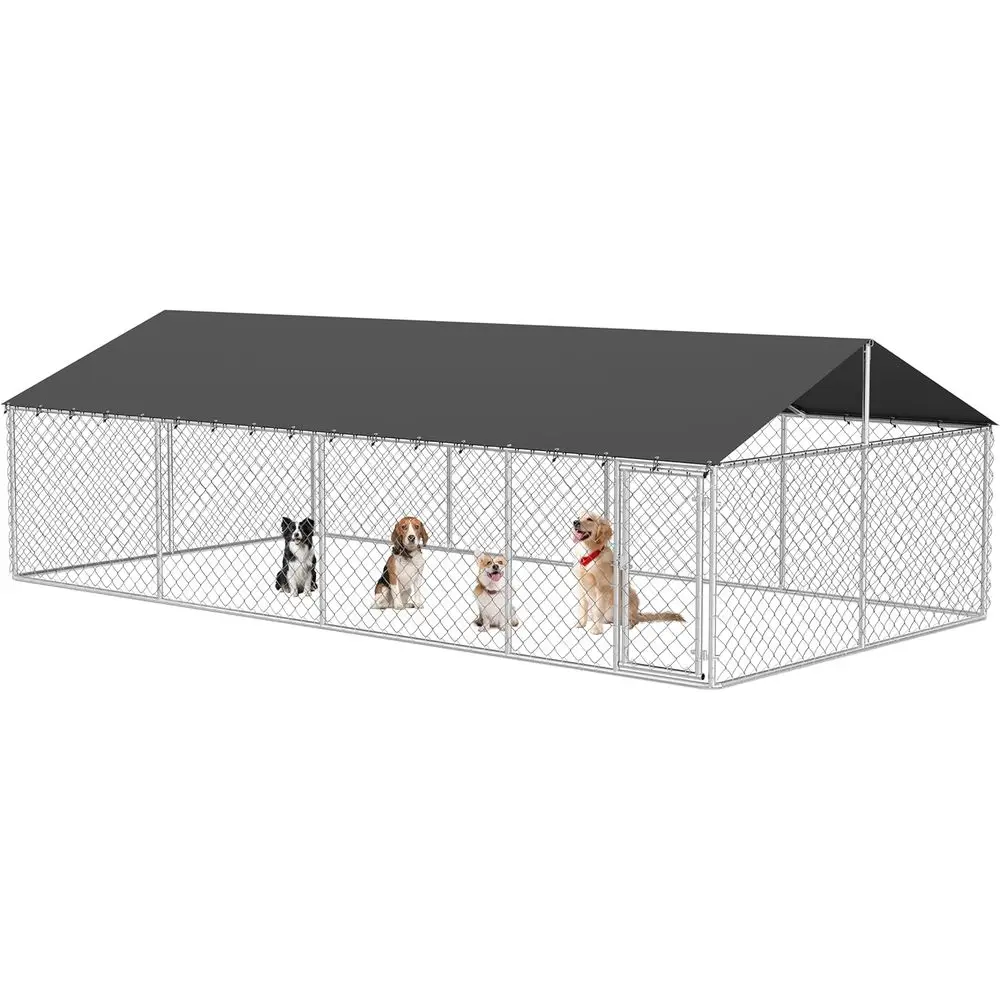 

Outdoor Dog Enclosure Heavy Duty Dog Kennel House Mesh Dog Big Cage Pet Kennel Steel Fence with Secure Lock(236”x 118”)