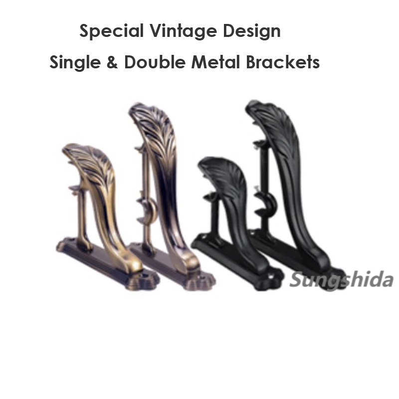 

Sungshida 4Pack Curtain Rod Bracket Holder Vintage Brass Aluminum Single Drapery Rod Bracket Hook Hanger For 25-28mm Dia. Rods