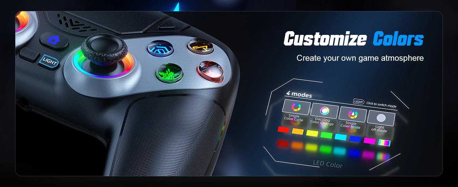 GAMROMBO RGB-Beleuchtung, kabelloser Controller für PlayStation 5 PS5/Pro/Slim/PC-Konsole, Gamepad mit Hall-Effekt-Trigger, Turbo- und Vibrationsfunktion. – Detail 8