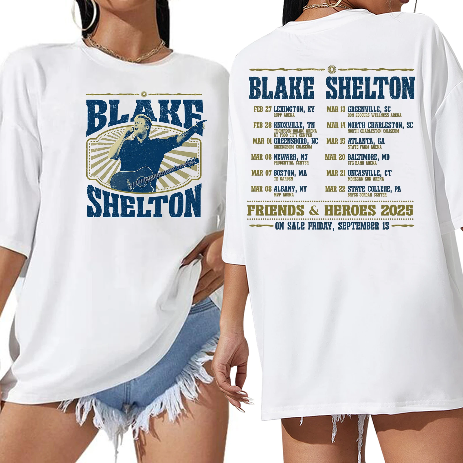 Blake Shelton Friends & Heroes 2025 Tour Extra Large T-shirt O-Neck Short Sleeve Fashion Oversize Shirts