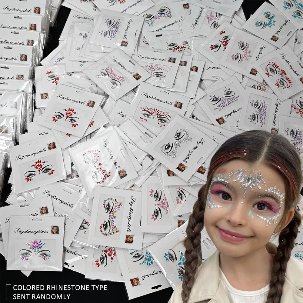5Pcs/Set 3D Mixed Random Face Gem Tattoo Stickers for Body Party Wedding Festival Rhinestone Decal Self-Adhesive Glitter Jewels