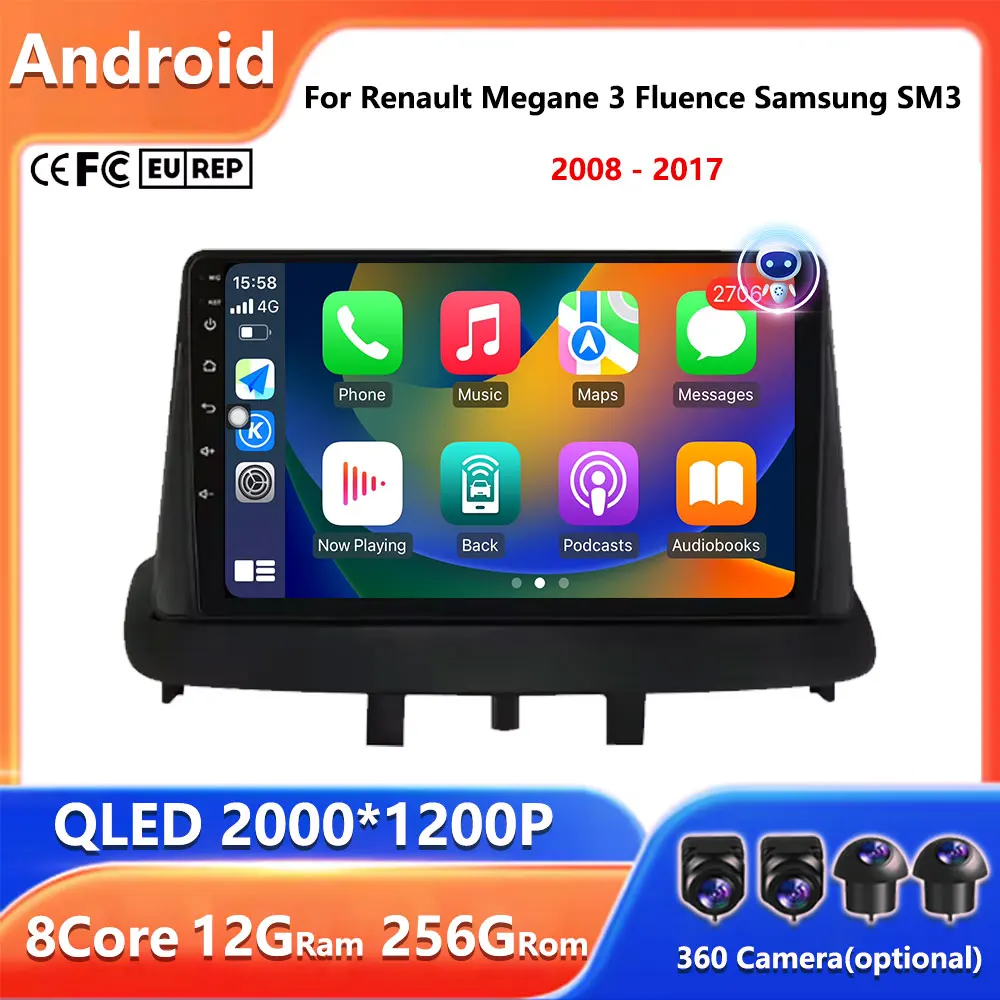 

Android 16 For Renault Megane 3 Fluence Samsung SM3 2008 - 2017 Multimedia Player DSP CarPlay GPS Car Radio