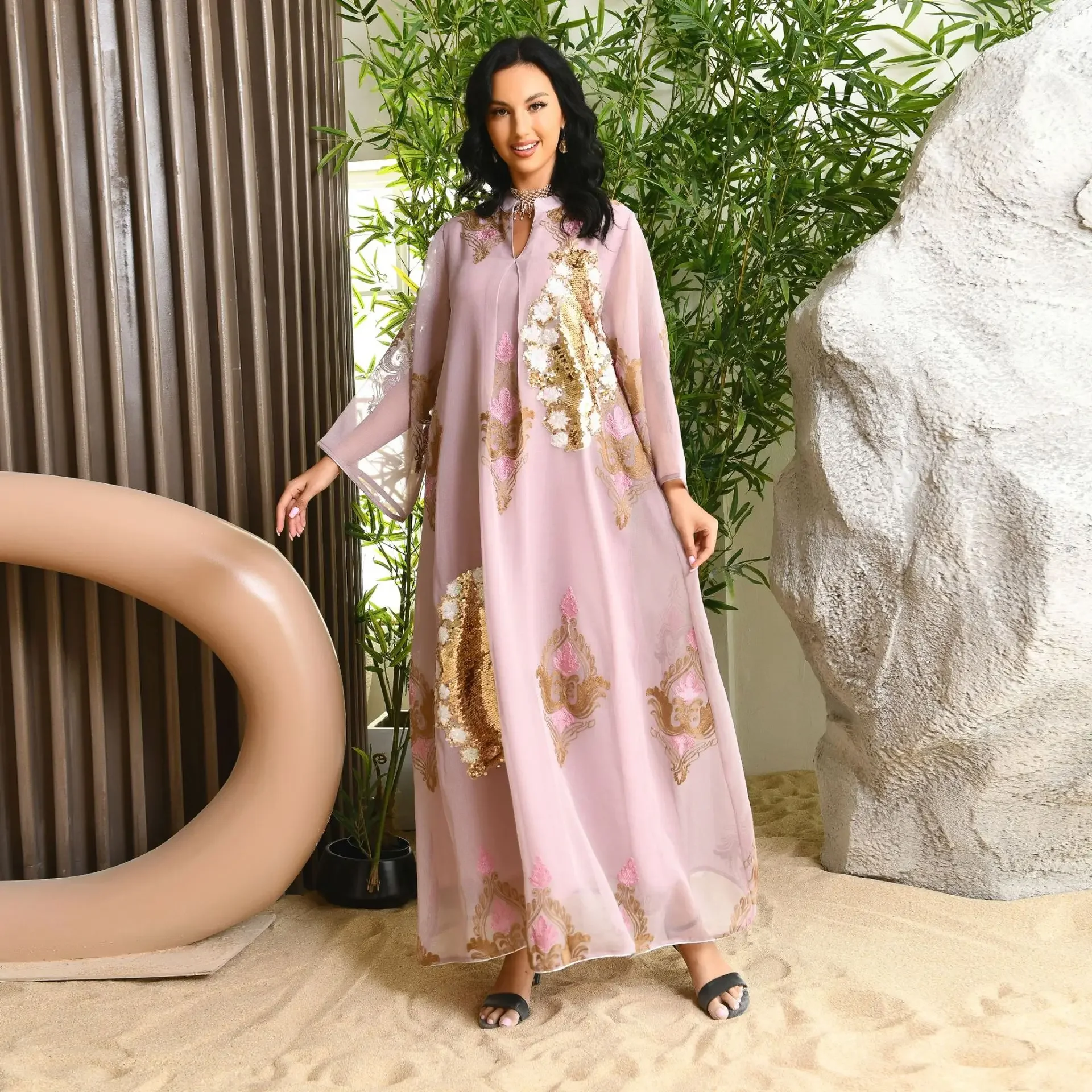 Abaya-Robe musulmane à sequins pour femmes musulmanes, Dubaï, RON, Robe asiatique pour femmes, ixdécontractée, Robe de soirée, Vêtements pour femmes musulmanes