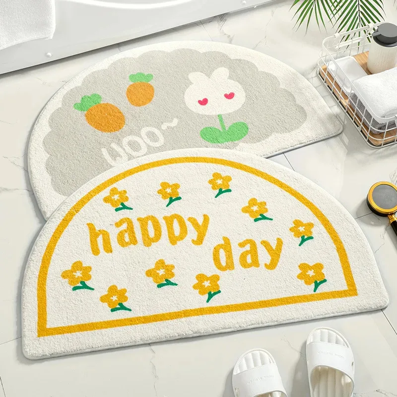 VIKAMA elegant floral semi-circular bathroom carpet soft washable floor mat bathroom shower room decoration