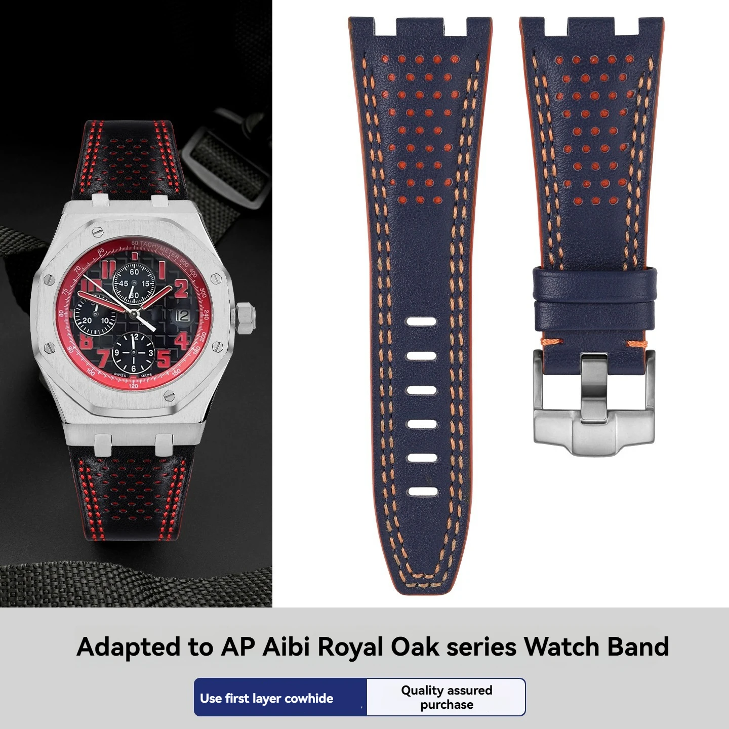 

28mm Leather Strap for AP Royal Oak Vampire 26470 26480 26170, Replacement Men's Watch Band Luxury Watch Accessory