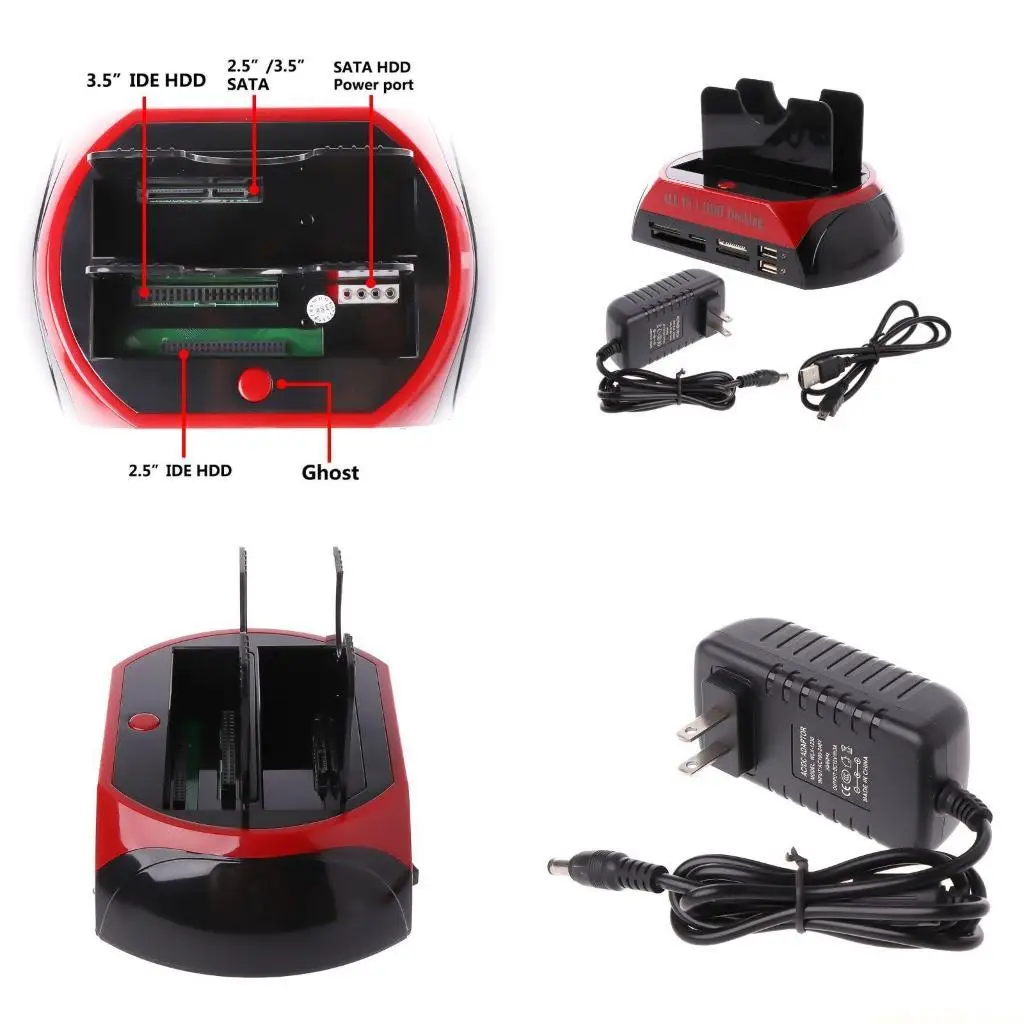 IDE Dual HDD Docking Station Hard Disk Drive USB 2.5 3.5 Reader US Plug
