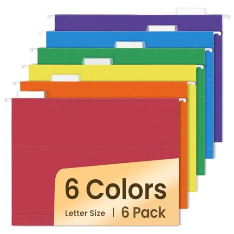 SUNEE Map Gantung 6 Buah Ukuran Letter dengan Tab 1/5-Cut Ideal untuk Organisasi Rumah dan Kantor