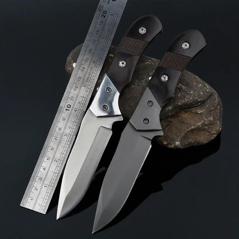 Fixed Blade knife pocket Knife Outdoor Camping Survival 7CR17MOV Straight knives redwood Handle 58HRC Knife EDC Tools & Sheath