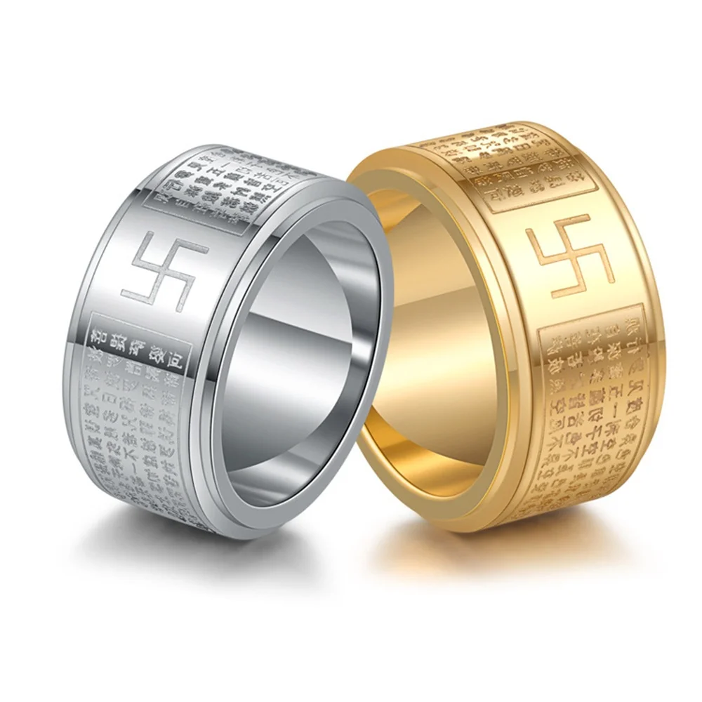 

New Silver Gold Color Buddhism Swastika Anxiety Fidget Spinner Rings for Men Women 316L Stainless Steel Spinning Rotatable Ring