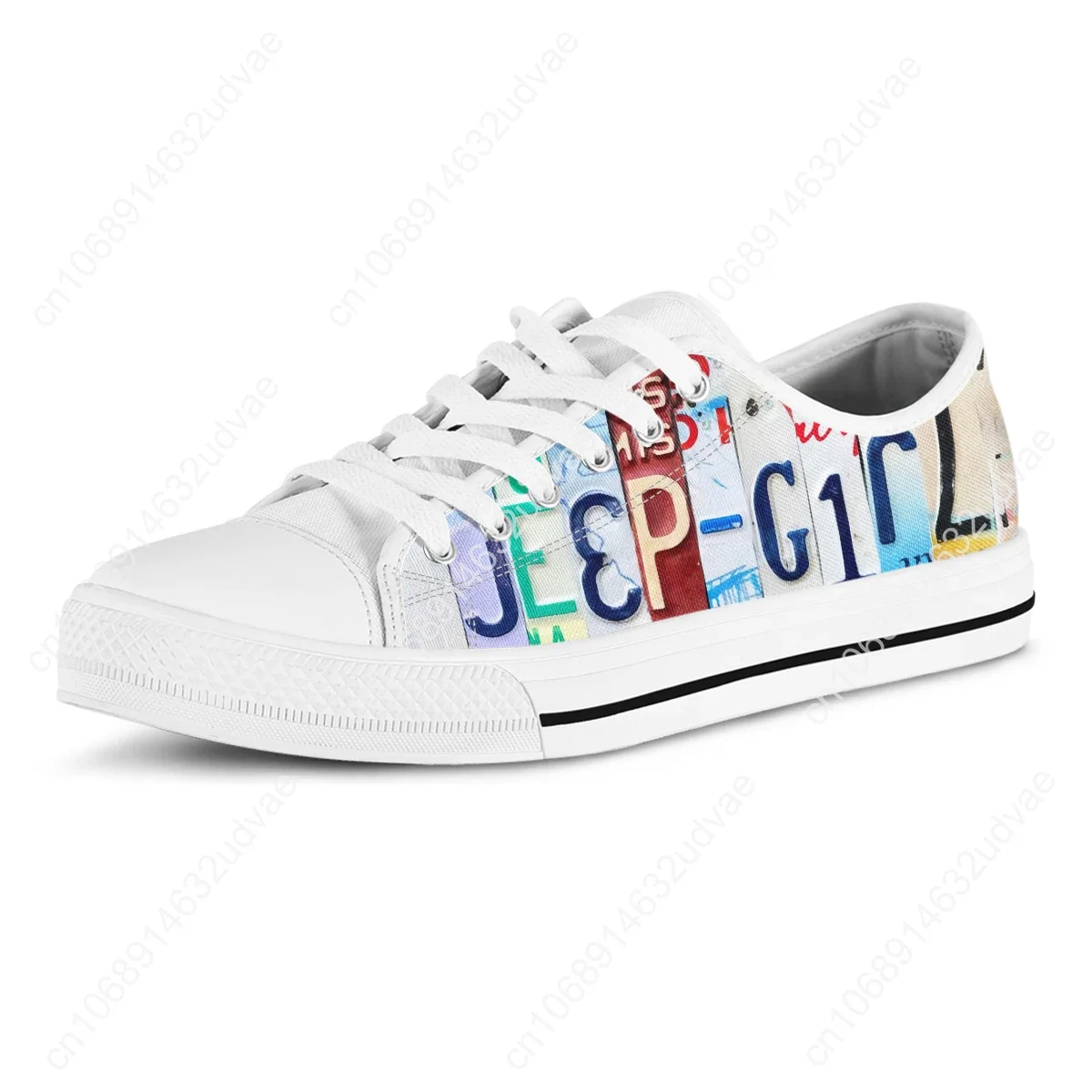 License Plate Jeep Girl Classic White Canvas Shoes Women Sneakers Lace-Up Casual Flat Shoes For Women Zapatos De Mujer