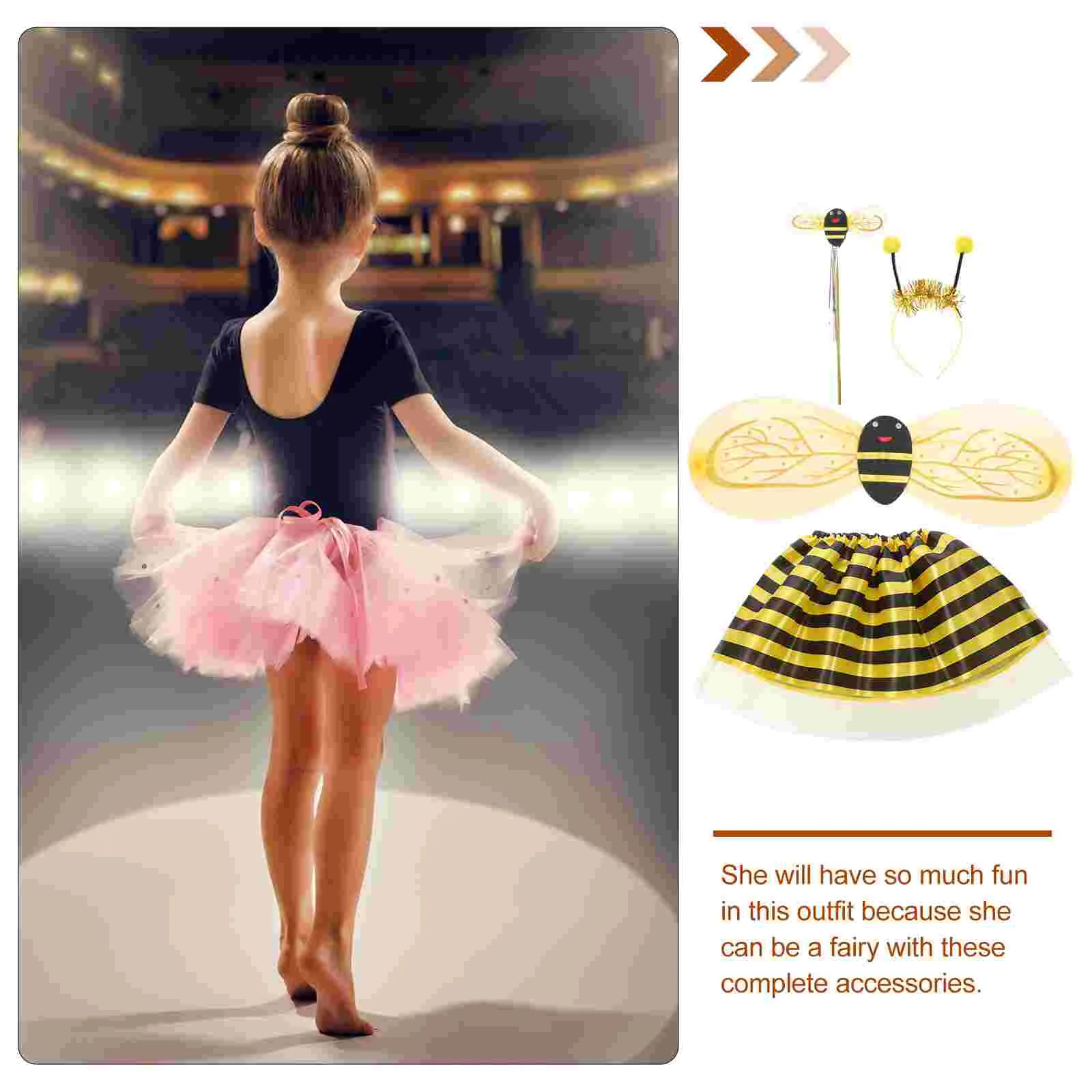 4 Stück Kinder Biene Cosplay Kostüm mit Flügeln Stirnband Zauberstab Kleid für Kinder Kinder Jungen Mädchen Schule Bühnen performance (gelb)