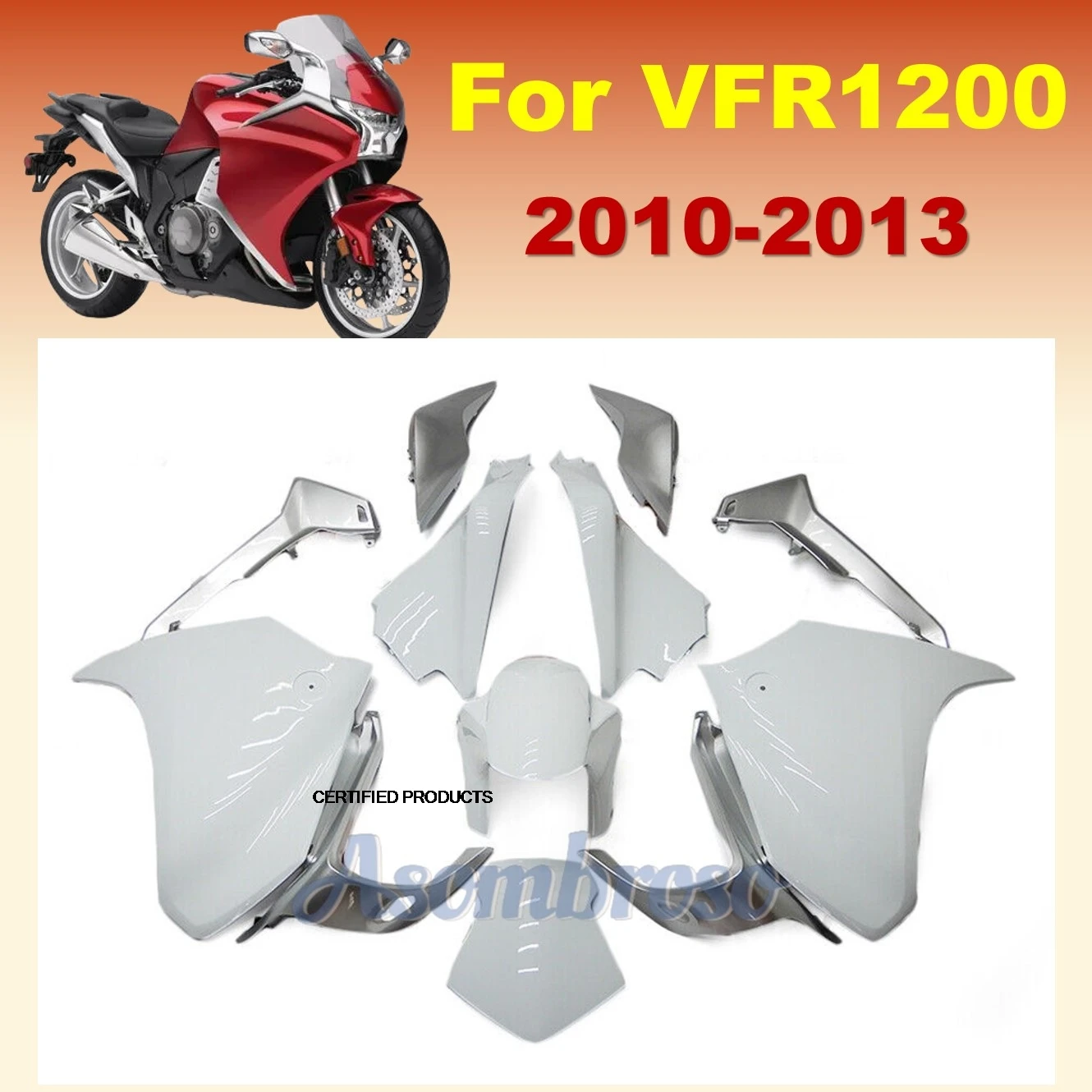 Plastic Shell Fit for Honda VFR1200 2010 2011 2012 2013 All new VFR 1200F 10 11 12 13 White Motorcycle Fairing Bodywork Kit