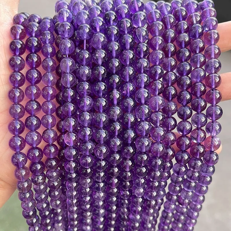 5A Natural Stone Purple Amethysts Beads Round Loose Spacer 4 6 8 10mm Pick Size For Jewelry Making Diy Bracelet Accessories