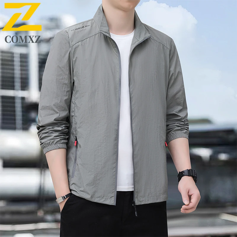

Men Stand Collar UV Protection Jacket UPF50+ Ice Touch Cooling Loose Fit Skin Coat with Quick Dry for Outdoor Sports Daily Wear