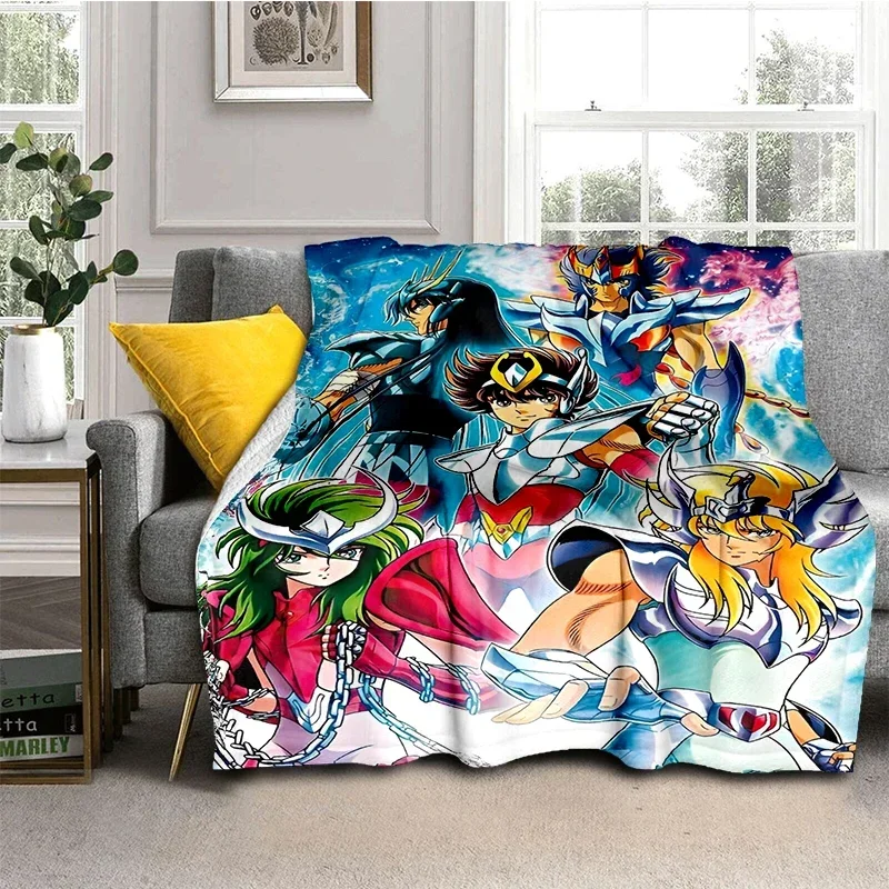 Anime Saint Seiya Glod Pattern Throws Blanket Kids Super Soft Blanket for Travel Bedding Couch Sofa Bed Blanket Birthday Gift