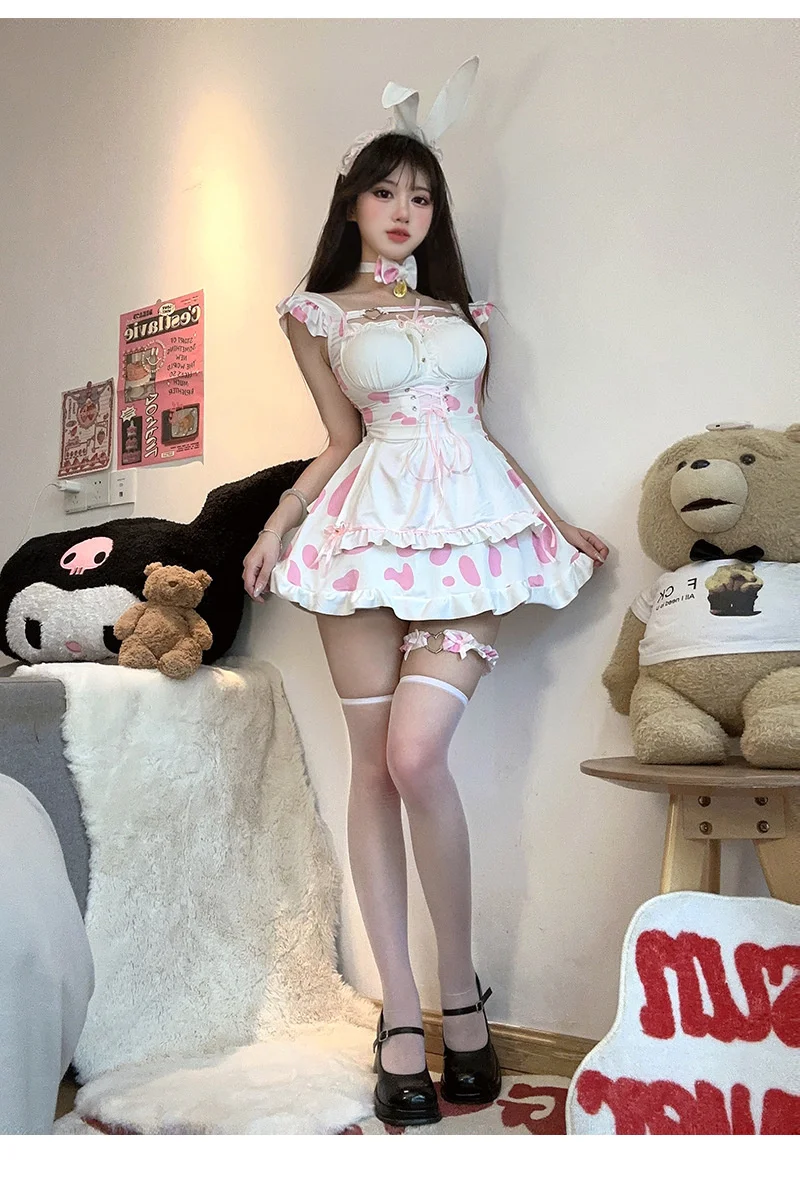 Passion Fashion Anime Sexy Lingerie Maid Dress Cute Subdue Temptation Lovely Contrasting Colors Dress With Bow Neck Collar KEOH