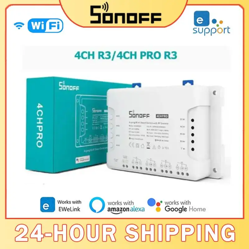 SONOFF 4CH R3 /4CH PRO R3 4 Gang Smart WIFI Switch 433MHZ Din Rail Mounting Wireless Remote Control Timer DIY Switch Via Ewelink