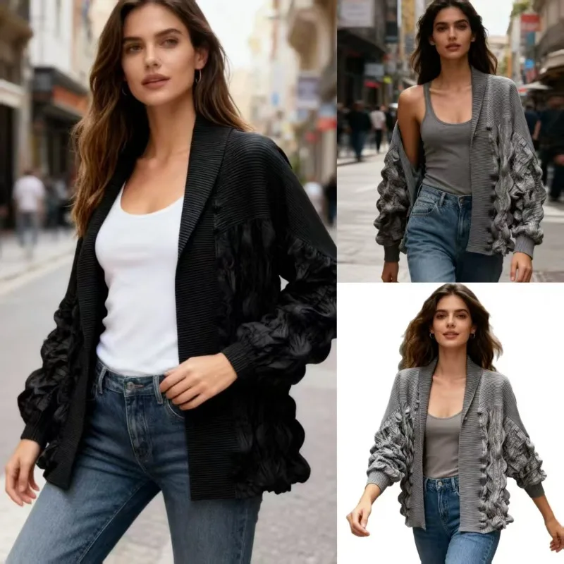 

Miyake Pleated Plisse Solid Jacket Design Bubble Pleats Short Jacket 2025 Autumn Commuting Versatile Cardigan Fold Tops Women