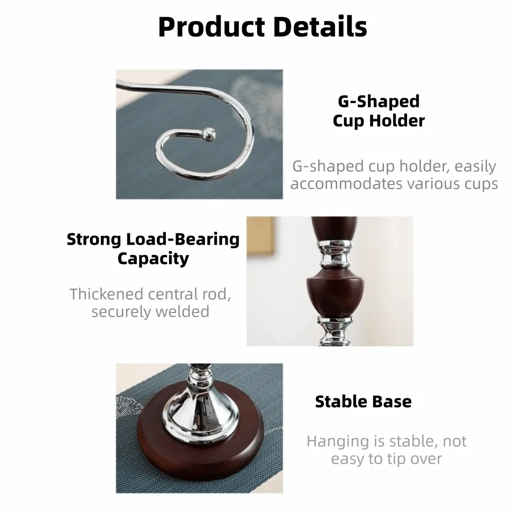 Wooden 6 Bottles Wine Glass Rack Freestanding Large Capacity Glasses Wine Racks Space Saving High-Stem Glass Holder Wine Cabinet
