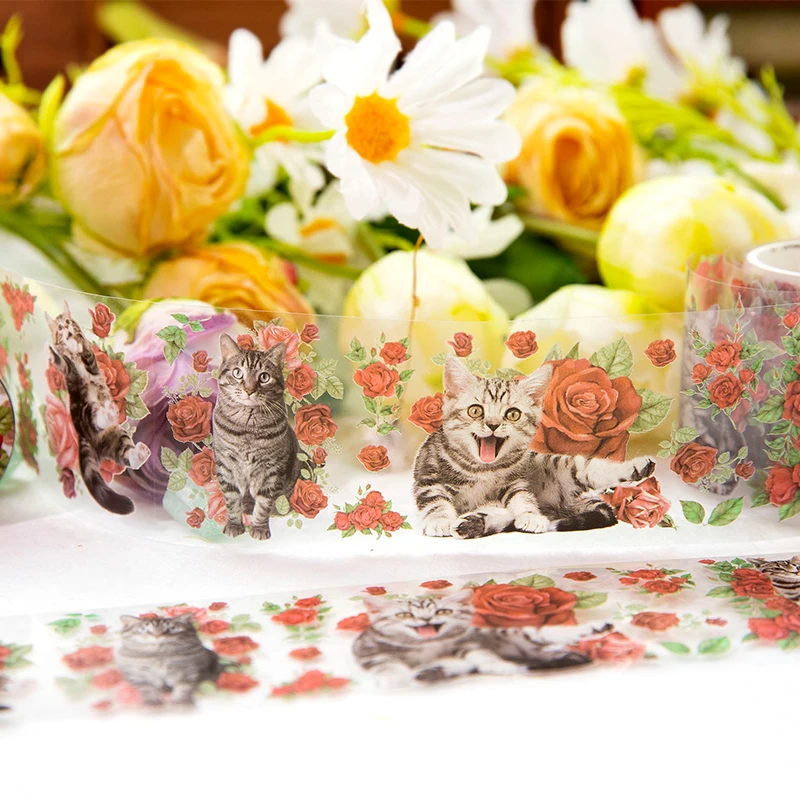 1Roll Tape Cat Pet 2M Flower Fragrance Material Basic Cycle Background Scrapbook Decorative Stickers Gift packing tapes 50mm