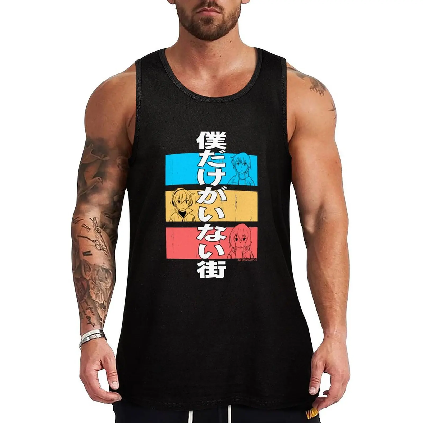 

erased anime characters blue satoru fujinuma red kayo hinazuki yellow kenya kobayashi bokumachi kanji fanart Tank Top