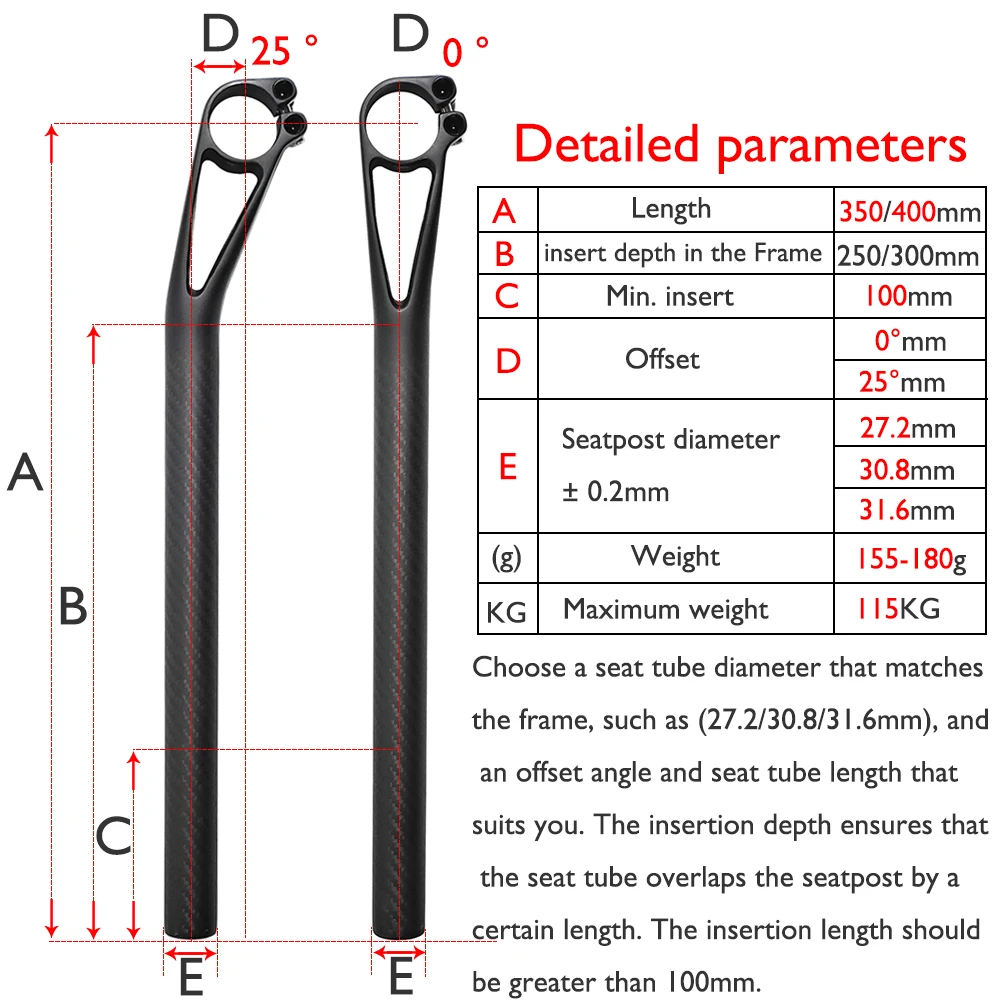 THM Full Carbon Fiber Hollow Seat Tube, For Road Bike, Gravel, MTB Bicycle Carbon Seat Posts, 0°/25° 27.2/30.8/31.6mm*400mm