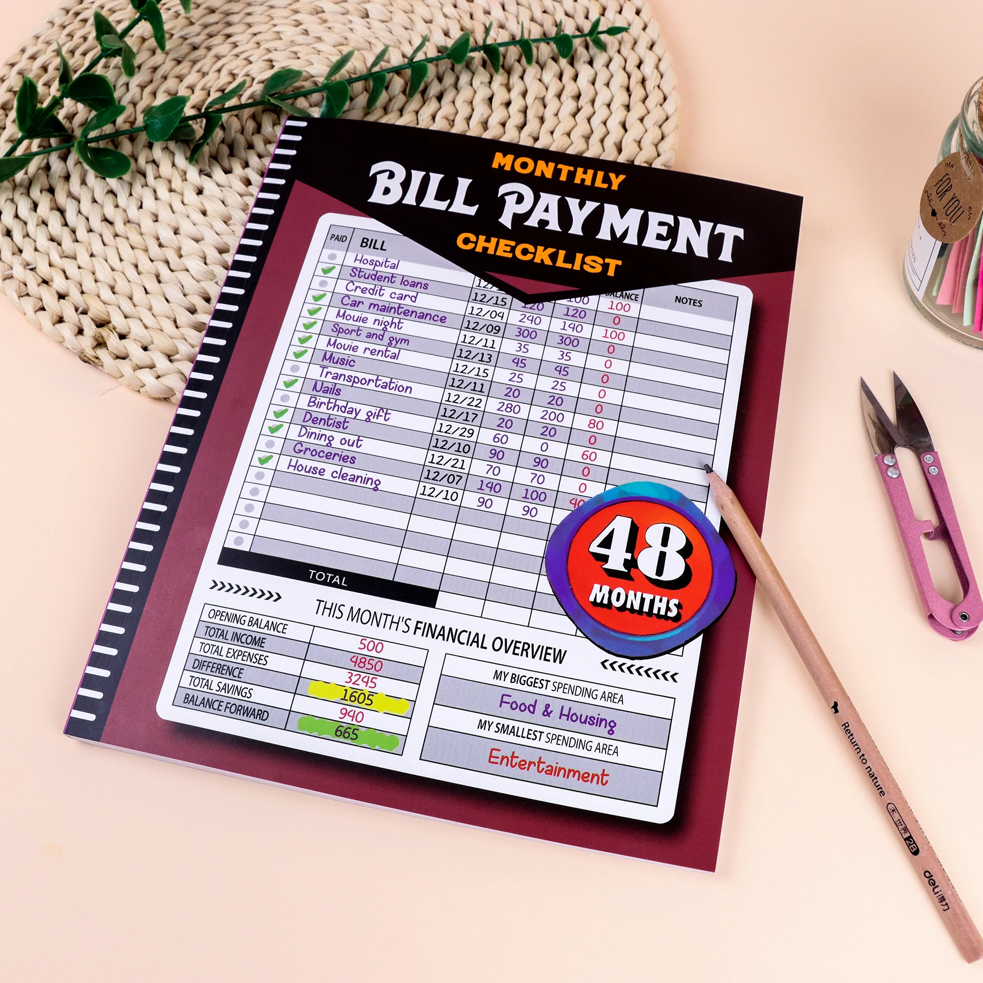 Monthly Bill Payment Checklist Bill Tracking Notes 4-Year Guide for Home and Money Managers Contains 960 Bill Records