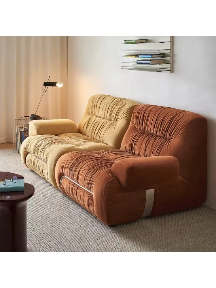 French retro fabric sofa, mid-century style modular single/double seat small living room furniture
