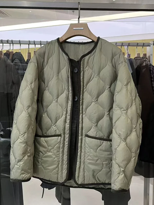 Lose Passform, rund, gesteppte Baumwolle, Jaet Color Blo, vielseitige, schlankmachende Winter-Oberbekleidung, koreanische Sle Thiened Long Sve