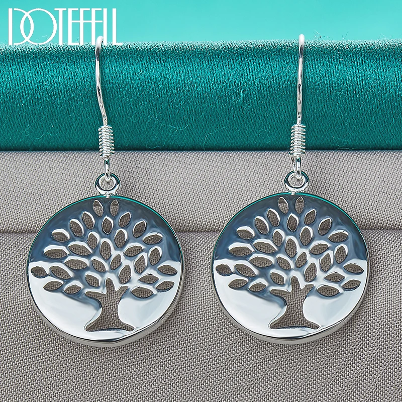

DOTEFFIL 925 Sterling Silver Circle Tree Drop Earrings Charm For Women Jewelry Fashion Wedding Engagement Party Gift