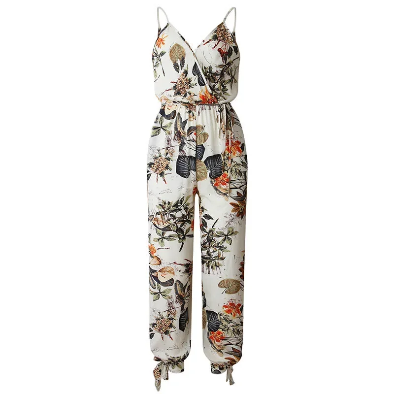 Combinaison à imprimé floral pour femmes, barboteuses FjBohemian, pantalons longs, salopette femme, été 2024