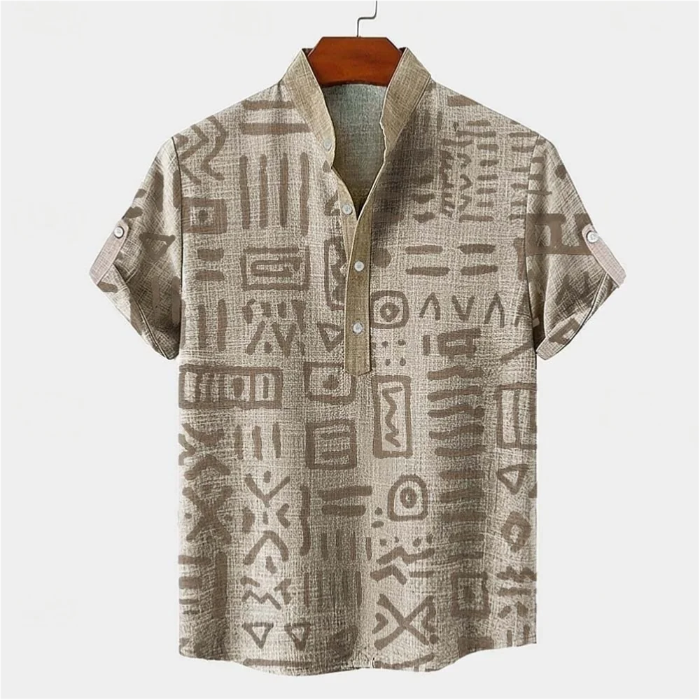 

Retro linen men's short sleeved shirt, fashionable trend, loose top, street outdoor, casual and comfortable