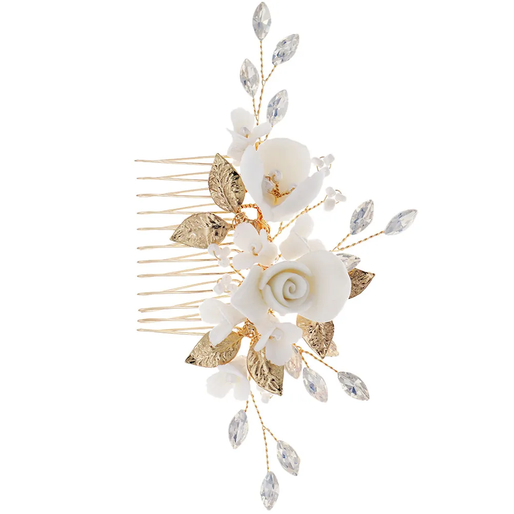 

Ceramic Flower Hair Comb Beautiful Long-Lasting Bridal Hair Accessories for Women Party Wedding Side Comb Insert Decor
