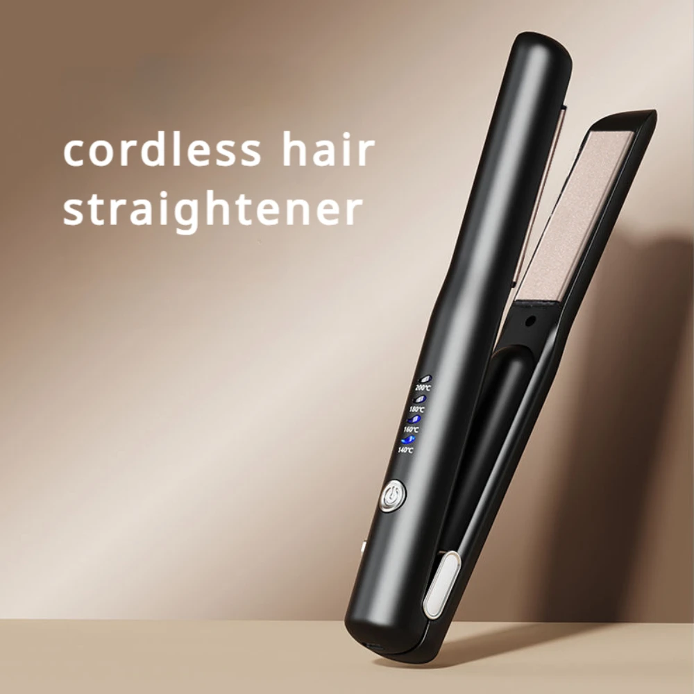 Portable Wireless Mini Flat Iron 2600mAh USB Charging Negative Ions Hair Straightener Fast Heat Anti‑Scald 4 Temperature Control