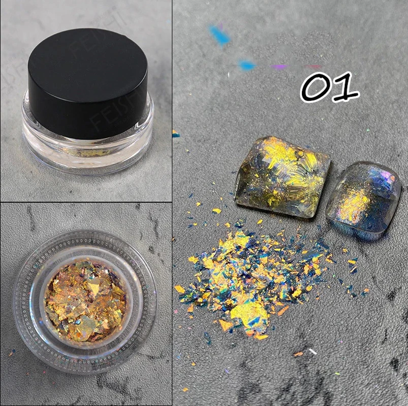 Cristal fogo opala em pó estrela aurora prego nuvem brocado flocos cromo glitter para decorações de unhas diy manicure irregular lantejoulas