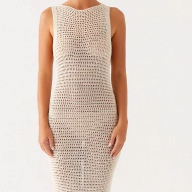 女性ノースリーブかぎ針編みマキシドレスカジュアル夏カットアウト背中の開いたボディコンパーティーロングドレスホリデービーチクラブストリート